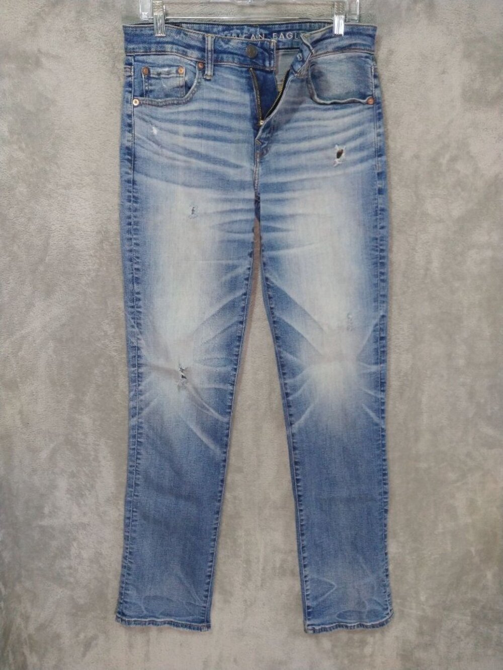 American Eagle Original Bootcut Jeans Mens 30x36 Light Wash Ripped Airflex